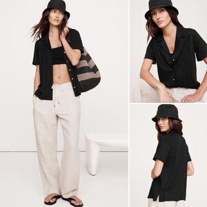 NWT Banana Republic Flax Linen Resort Shirt XXL 20 Black Button Up‎ Top Classic